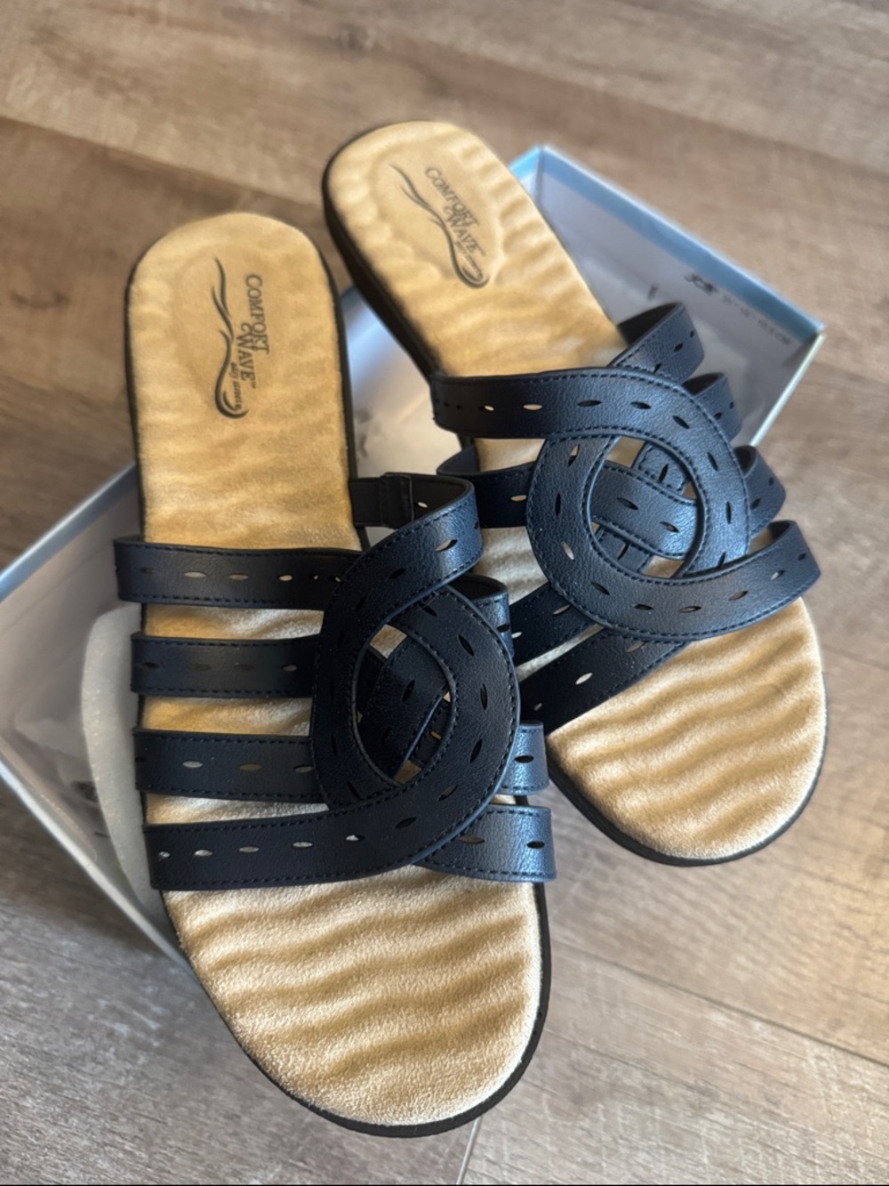 Navy Slip-On Sandals with Decorative Knot